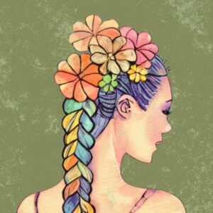 Retro Vintage Style Hippie With Flowers in a Braid