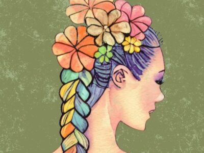 Retro Vintage Style Hippie With Flowers in a Braid