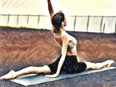 Woman on beach in front splits