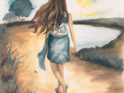 watercolor hippie walking on path Unique Journey