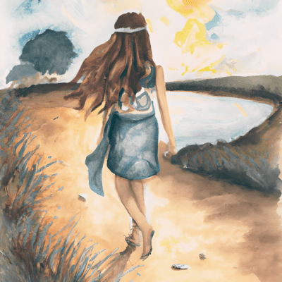 watercolor hippie walking on path Unique Journey